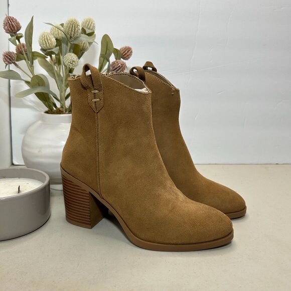 MIA Shoes - Mia Rhys Heeled Suede Bootie Leather Pull On Brown Women's US 6M NWOB
